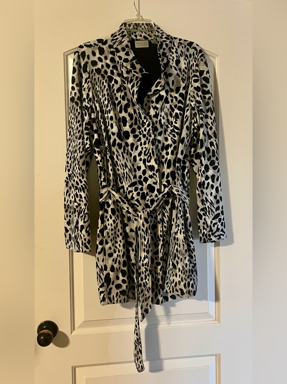 Susan Graver Black and White Leopard Print Trench with Belt